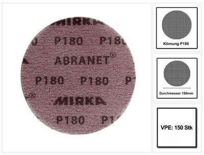 Mirka Schleifscheibe ABRANET Set Schleifscheiben Grip 150mm P180 150 Stk. (3x 5424105018
