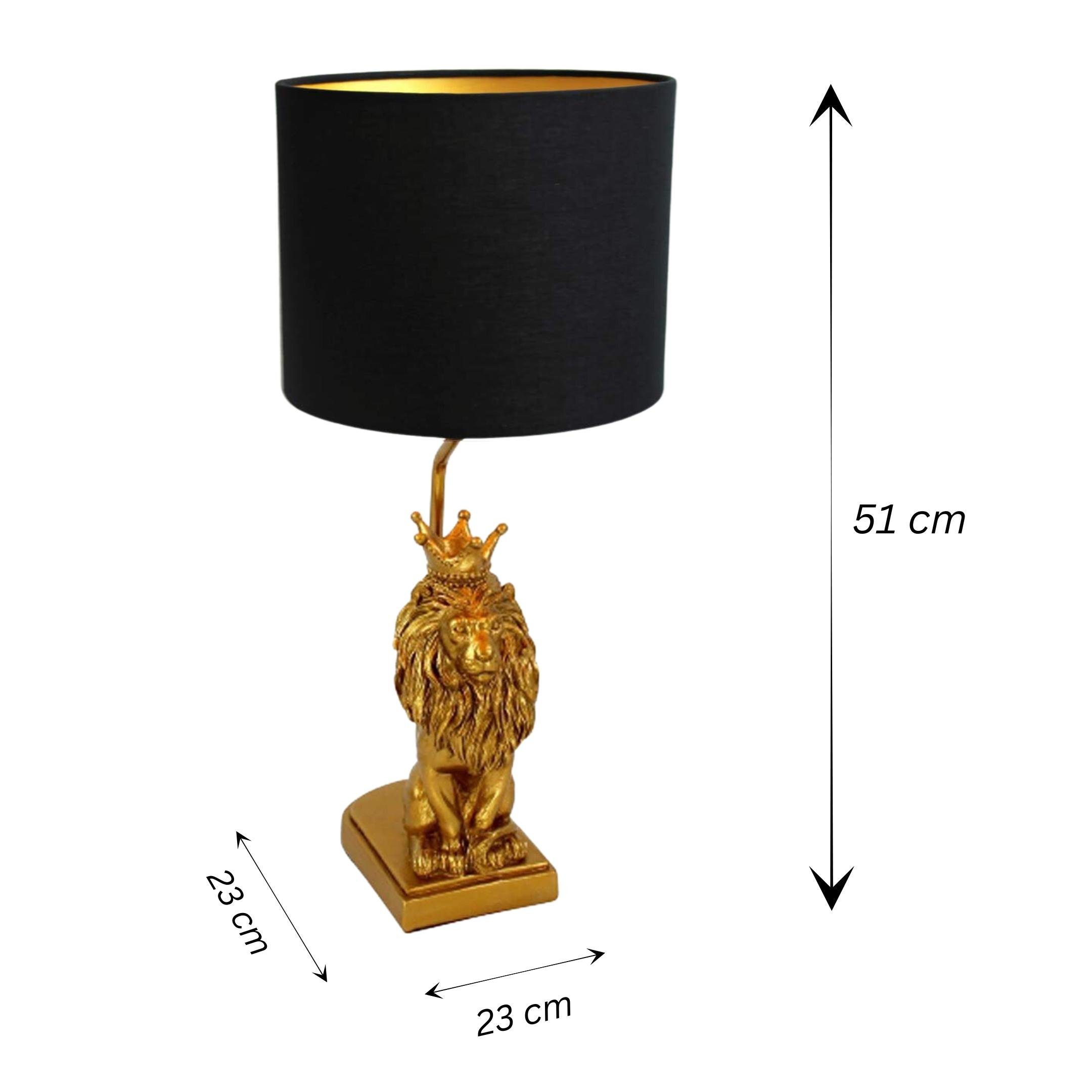 Löwe Inklusive King, Bada Leuchtmittel, ohne Tischleuchte Tischlampe, 51 Lion Lampe Lampenschirm Bing Löwenlampe Gold cm