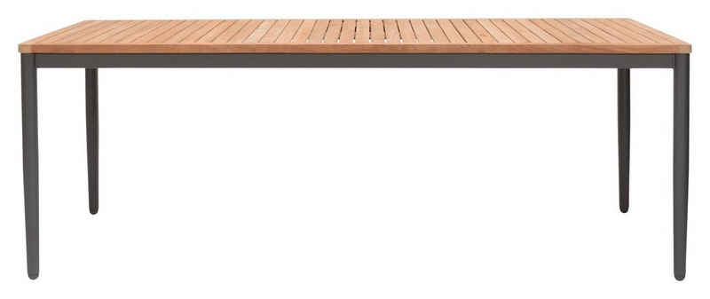 Outdoor Gartentisch TOPAZ, 201 x 90 cm, Aluminium, Braun, Anthrazit, Tischplatte aus Teakholz, Witterungsbeständig