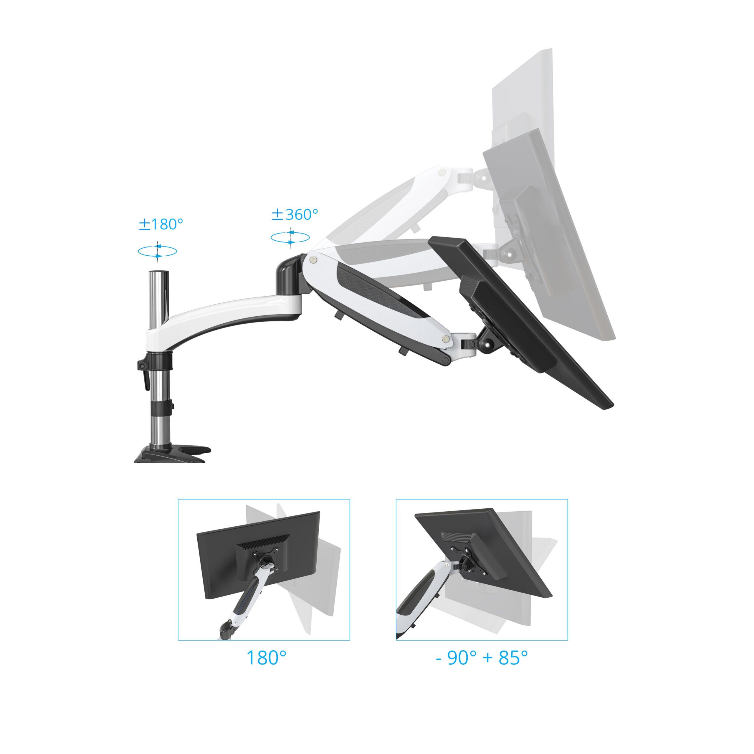 hjh OFFICE Monitor-Halterung Monitorhalterung Vm-Mg2 Aluminium, (bis 27 Zoll, Monitorarm, Kabelmanager integriert, drehbar, schwenkbar und neigbar)