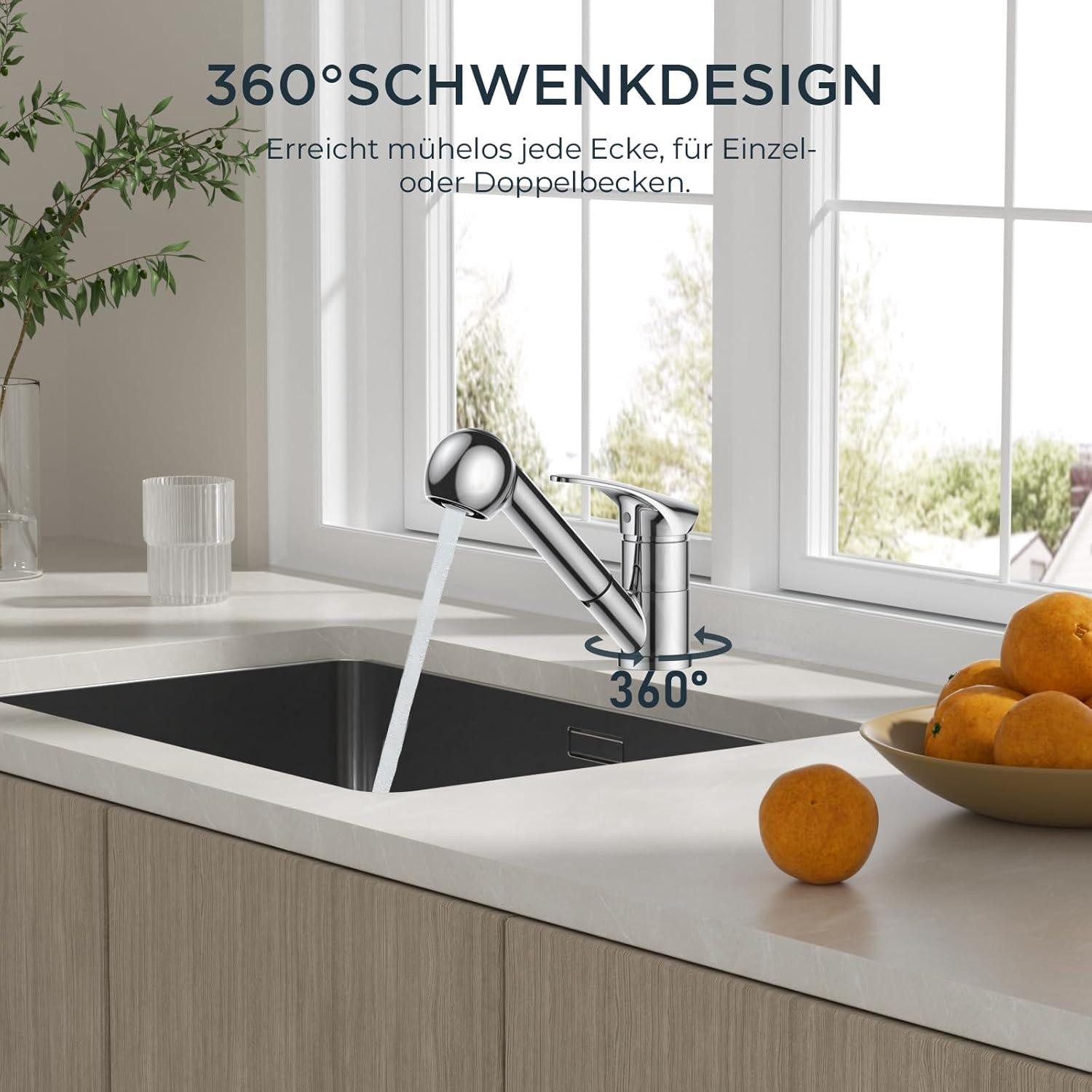 Thumbnail - LuxusKollektion Spültischarmatur Wasserhahn Küche Edelstahl mit Brause 360° Drehbar, Einhebelmischer