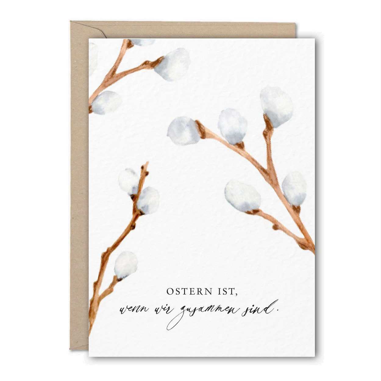 NORDEULE Osterkarte Weidenkätzchen "Ostern ist, wenn wir zusammen sind", 3 STÜCK, ideal für Ostergeschenke Frühlingsgrüße Osternest Briefpost