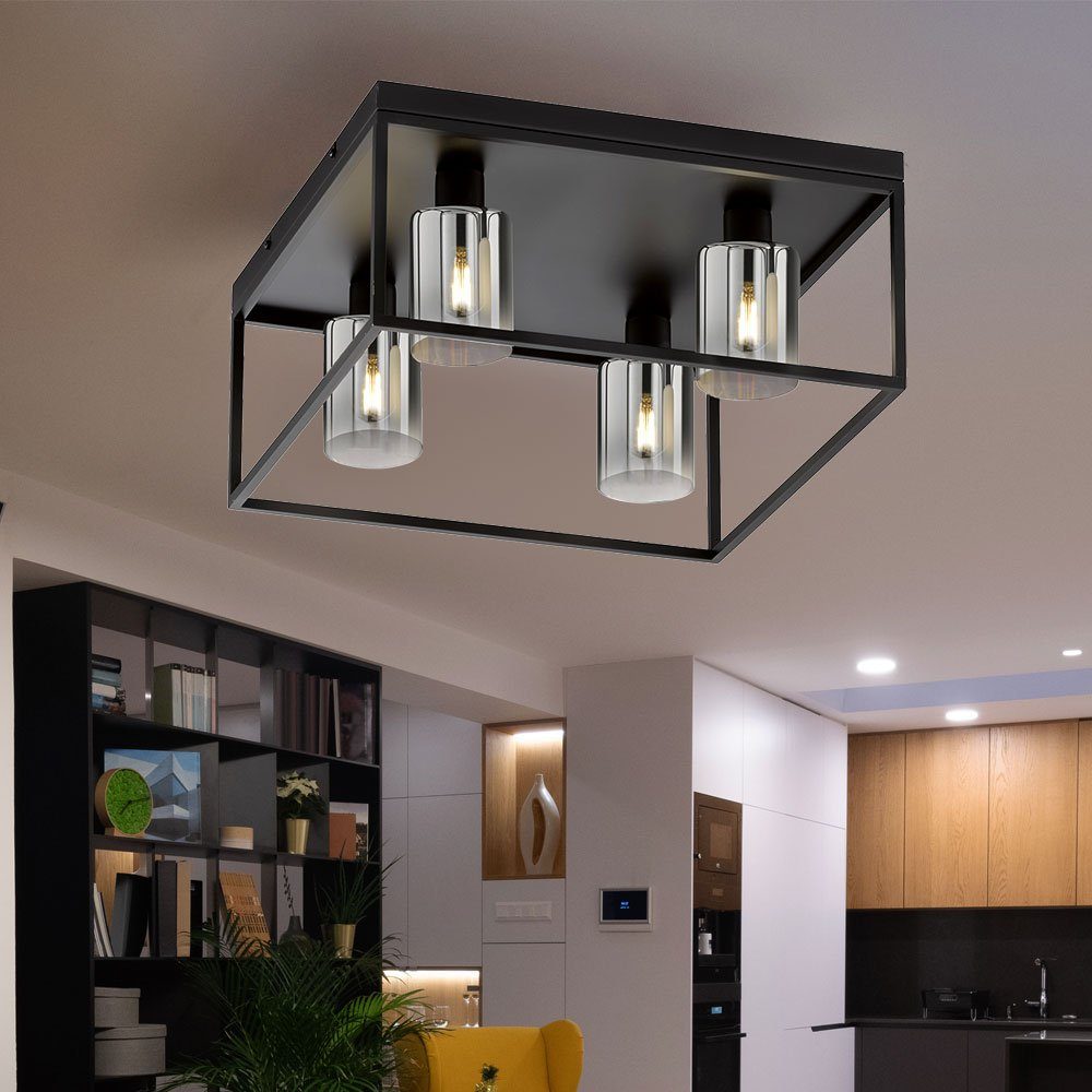 FISCHER & HONSEL Deckenleuchte, Leuchtmittel nicht inklusive, Deckenleuchte Wohnzimmerlampe Metall schwarz 4 Flammig L 45 cm