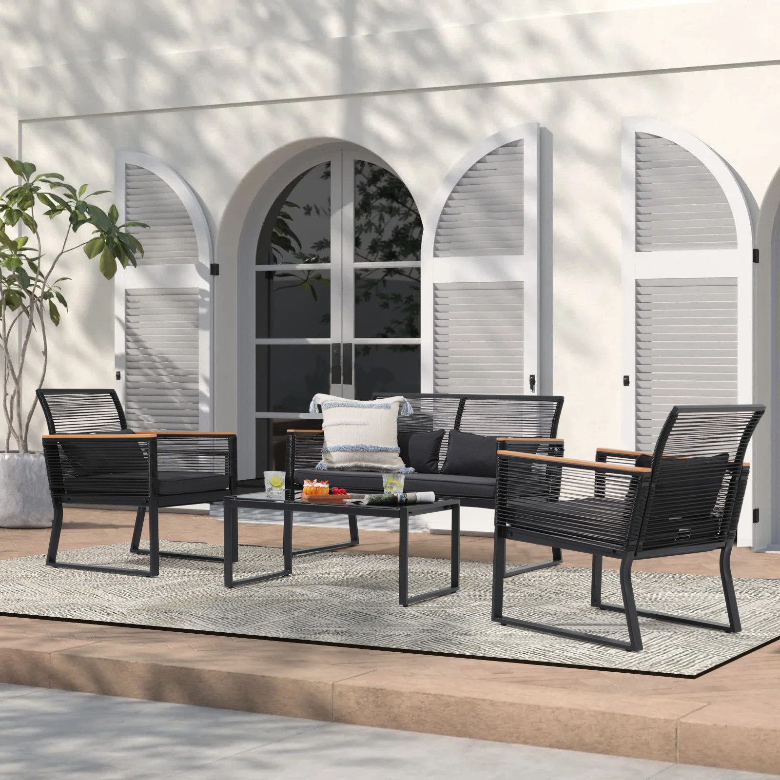JOIVI Gartenlounge-Set 4 tlg Gartenmöbel Set, günstig online kaufen