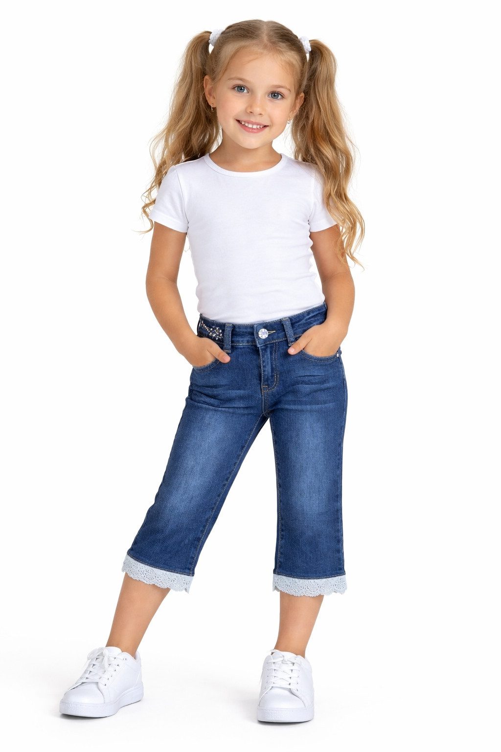 Girls Fashion Caprijeans Capri Stretch Jeans Hose Kinder Sommerhose M416e
