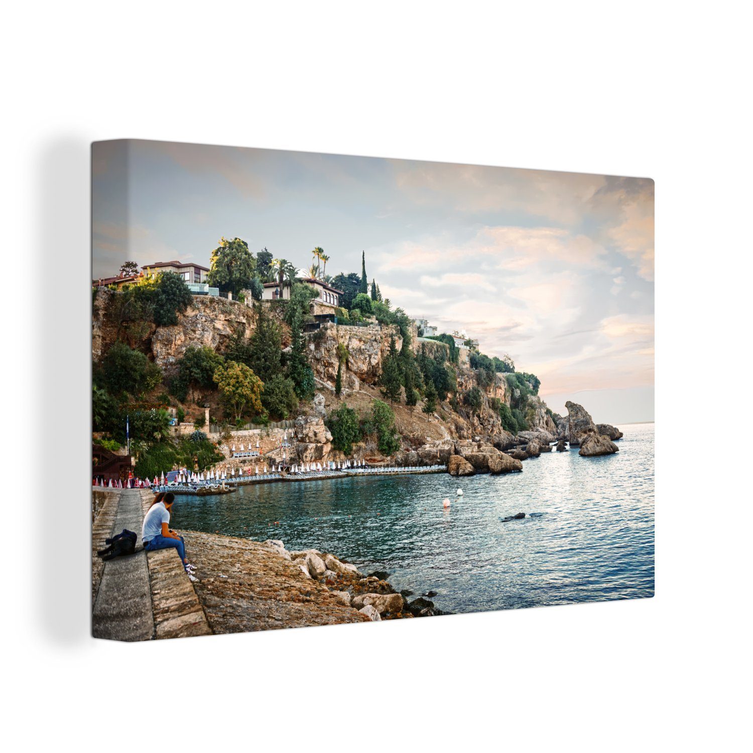 OneMillionCanvasses® Leinwandbild Türkische Felsen St), Hafen (1 Wanddeko, Wandbild von 30x20 Europa, cm Leinwandbilder, in Aufhängefertig, Antalya im