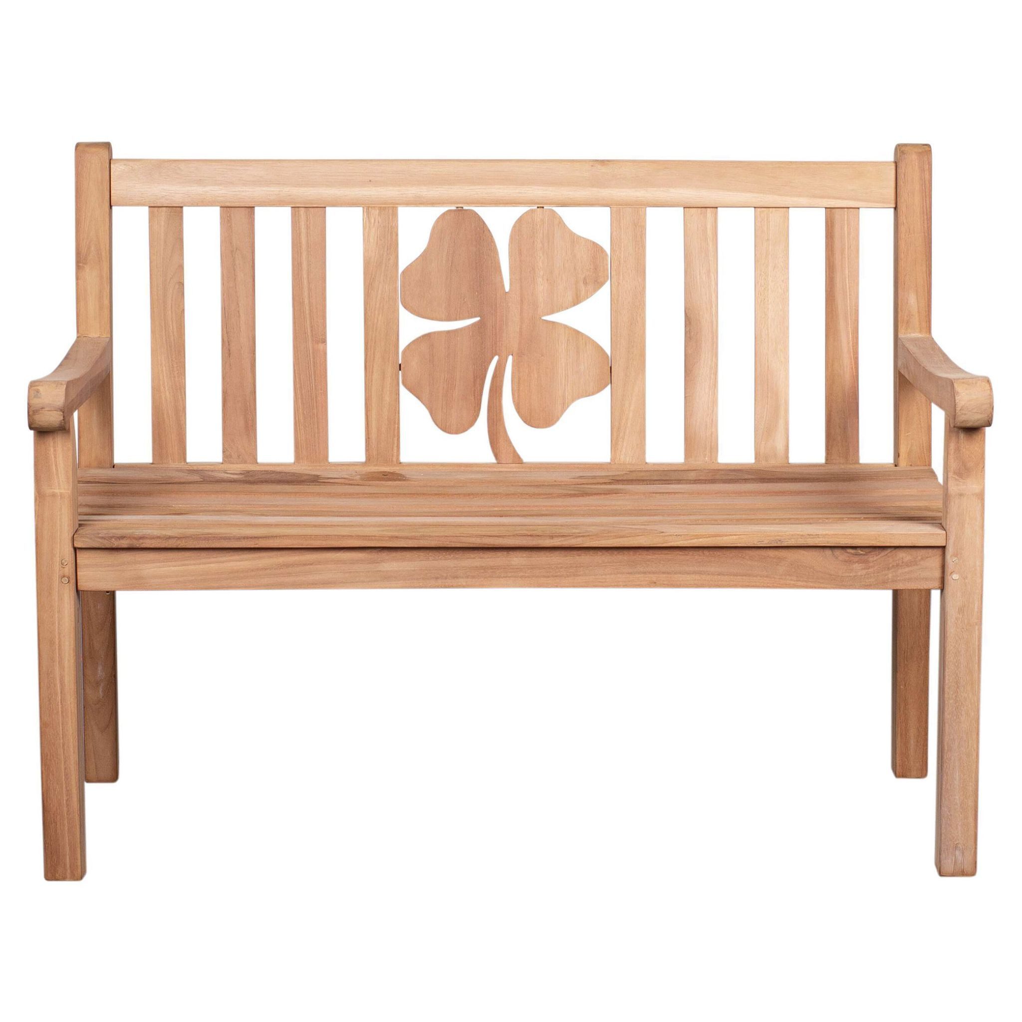 bene living Gartenbank Kleeblatt 120 cm - Teakholz, geschwungende Armlehnen - Rückenlehnen mit Kleeblatt-Motiv