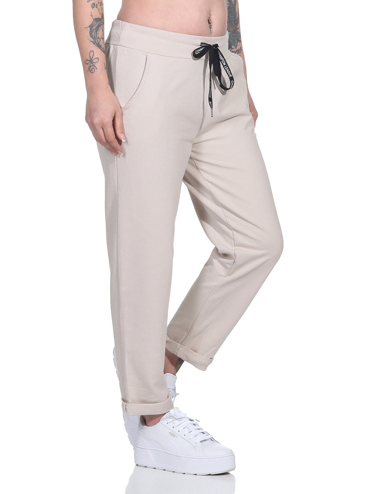Aurela Damenmode Sweatpants Klassische Damen Jogginghose bequeme Haushose mit Schnürung leichte Jersey Qualität, mit Gummizug & Schnürung