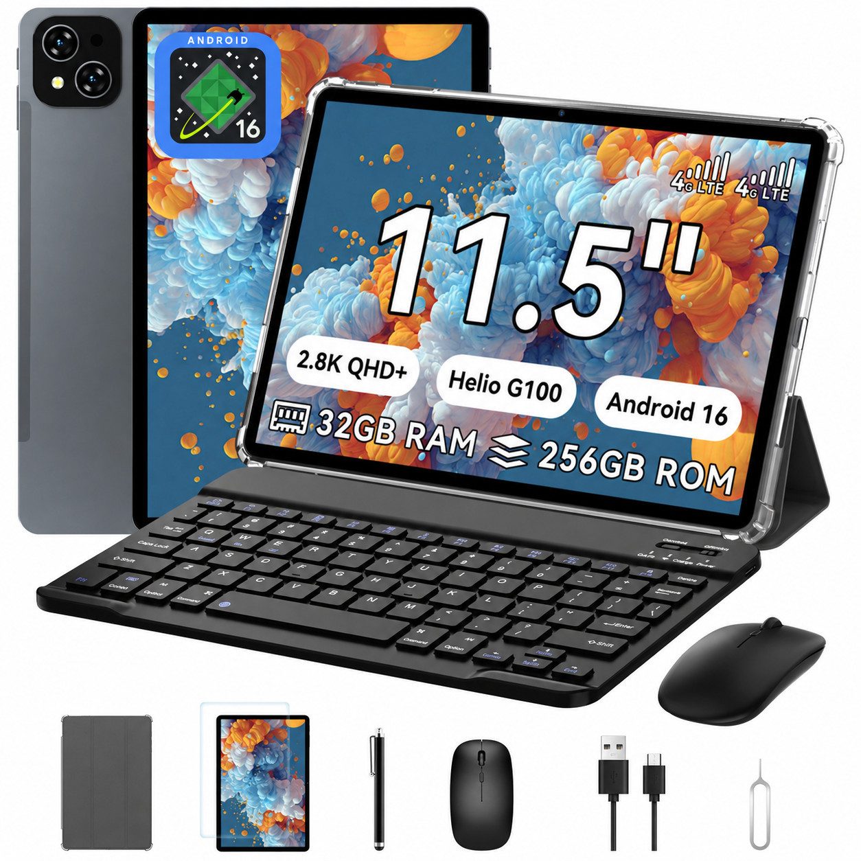 TABWEE 11,5" T12 2.8K QHD 4G LTE mit Tastatur/Maus 256GB Android 16 Tablet (11,5", Gemini 3,1 Pro, 8000mAh, Octa- Core, 2800x1840, 32(8+24)GB)