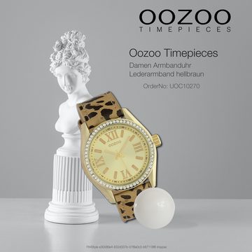 OOZOO Quarzuhr Oozoo Damen Armbanduhr Timepieces Analog, (Analoguhr), Damenuhr rund, groß (ca. 40mm) Lederarmband hellbraun, schwarz