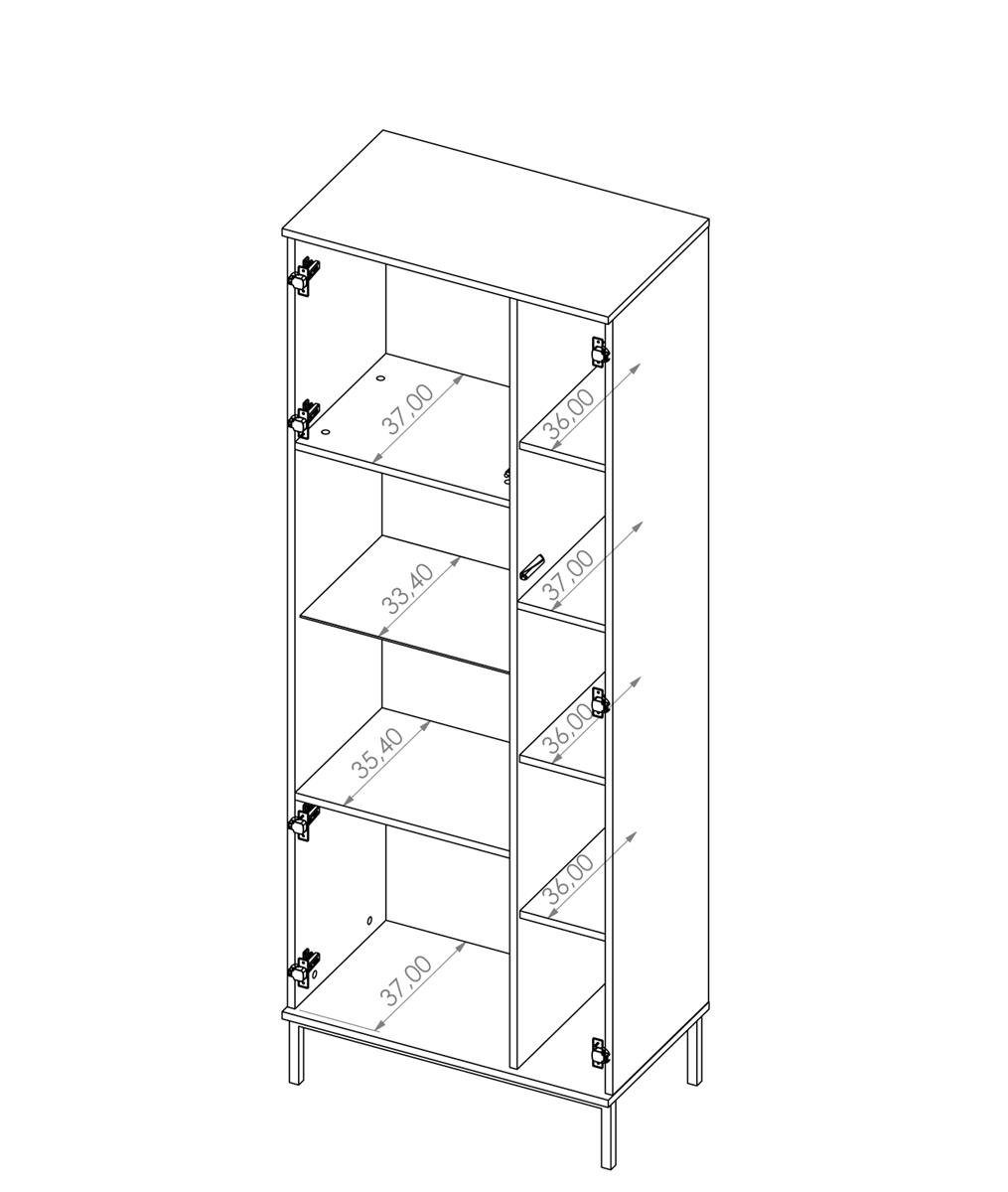 Beautysofa Vitrine und Scharniertüren Einlegeböden, Glaselemente, Standvitrine, Querty Schrank) auf Spanplatte Glas Hikora (inklusive 2x mit