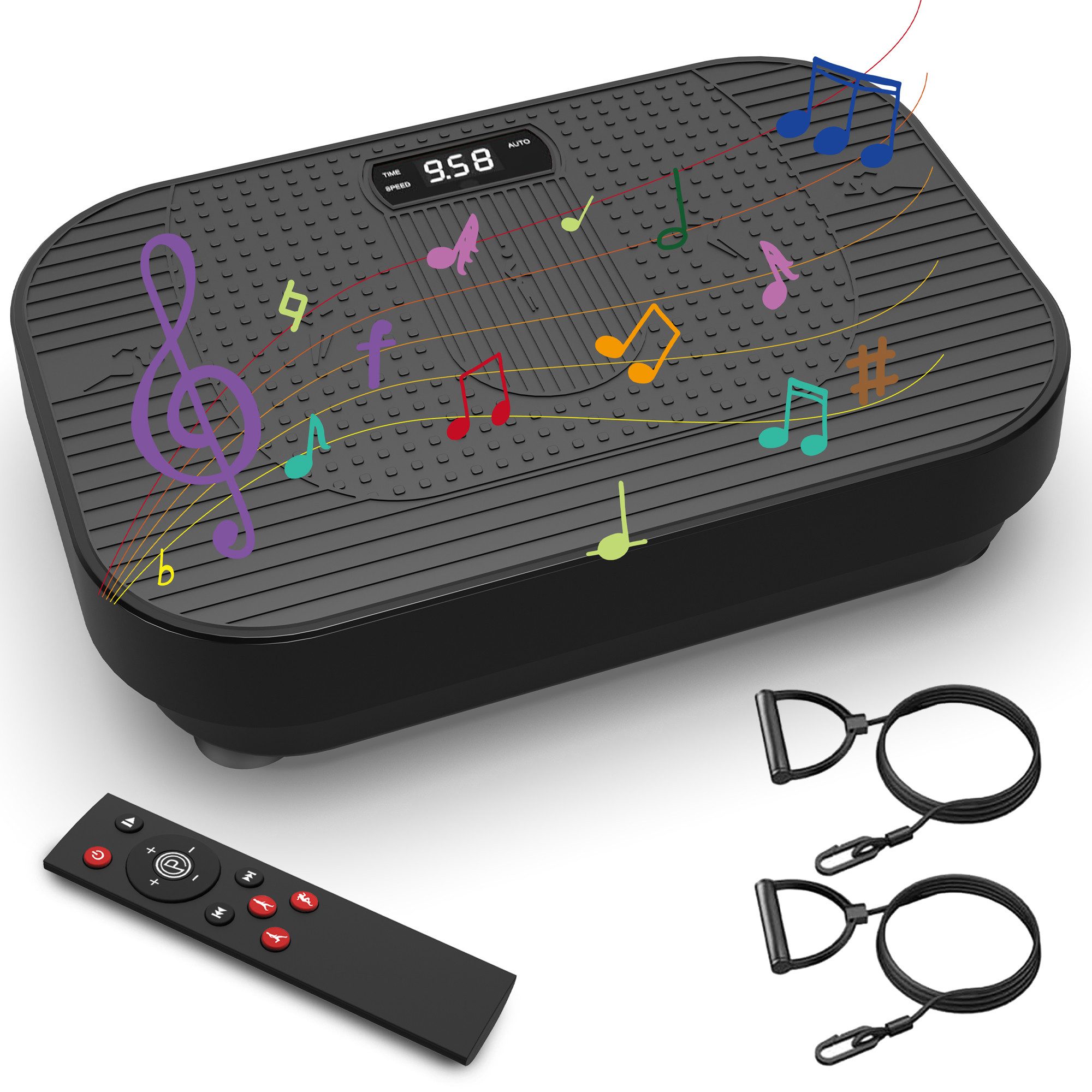 Rolipo Vibrationsplatte mit BT-Musik, 1-199 Stufen, 5 Programme, Fernbedienung, Fitnessgerät, 200 W, 199 Intensitätsstufen, für Arm-, Brust-, Rück- & Beintraining