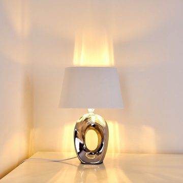 hofstein Tischleuchte Keramik silber Nacht Tisch Lese Lampen Schlaf Wohn Zimmer Leuchten