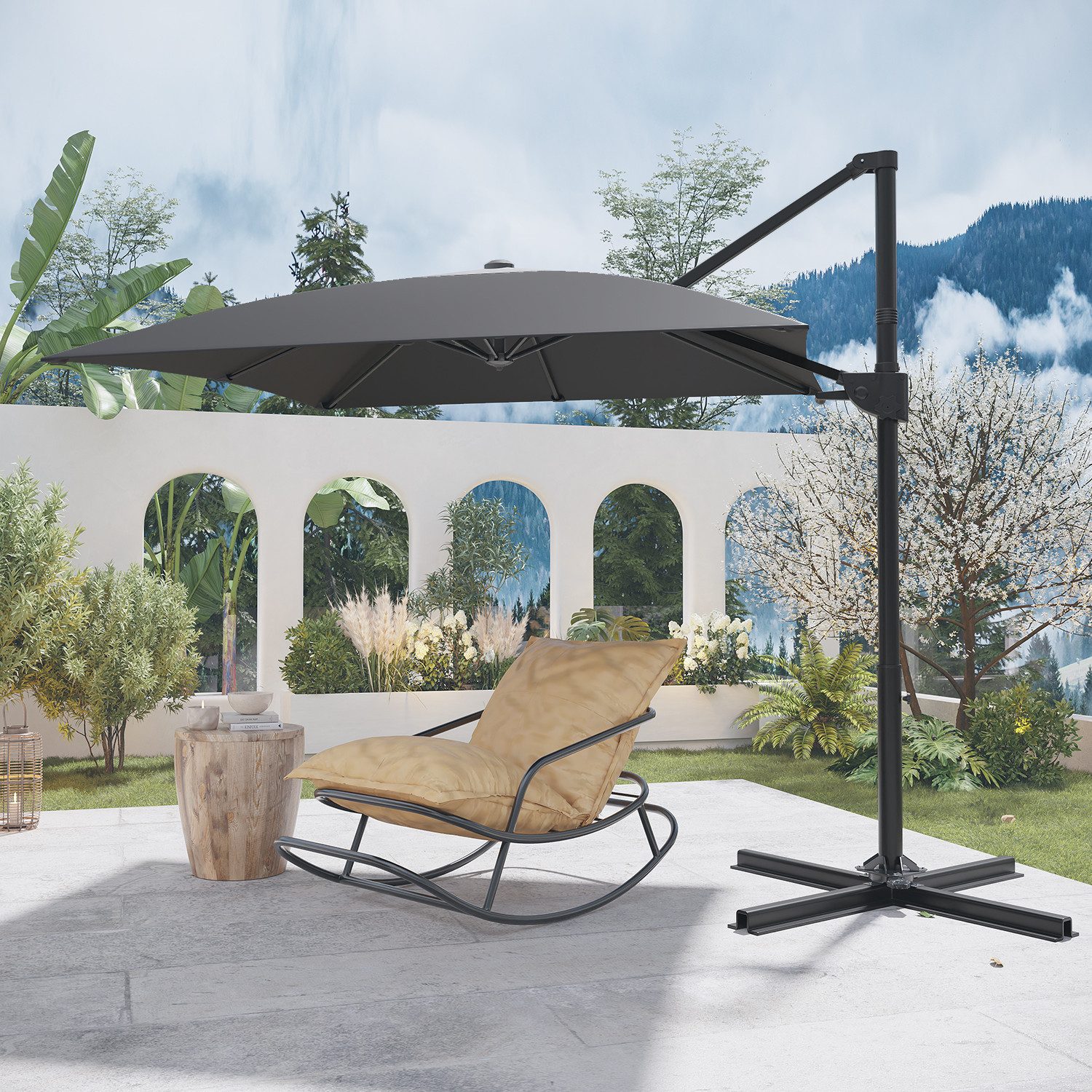 GUNJI Sonnenschirm ∅270/330cm,Gartenschirm UV Schutz 50+,mit Ständer, Abdec günstig online kaufen