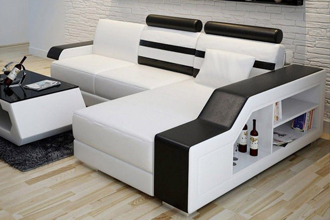 JVmoebel Ecksofa, Ledersofa L-Form Couch Wohnlandschaft Ecksofa Garnitur Design Modern Weiß