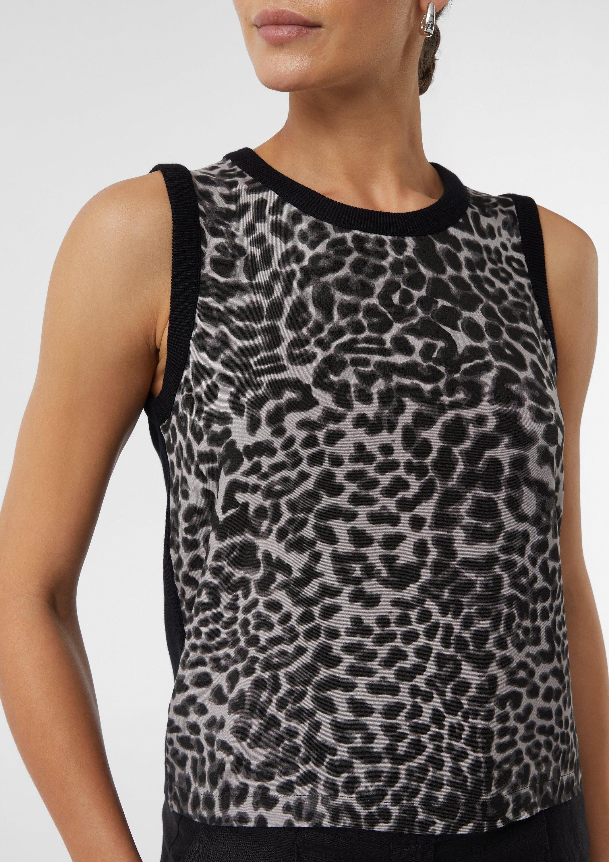 comma Rundhalspullover Strickpullunder Strick-Top im Materialmix mit Leo-Print