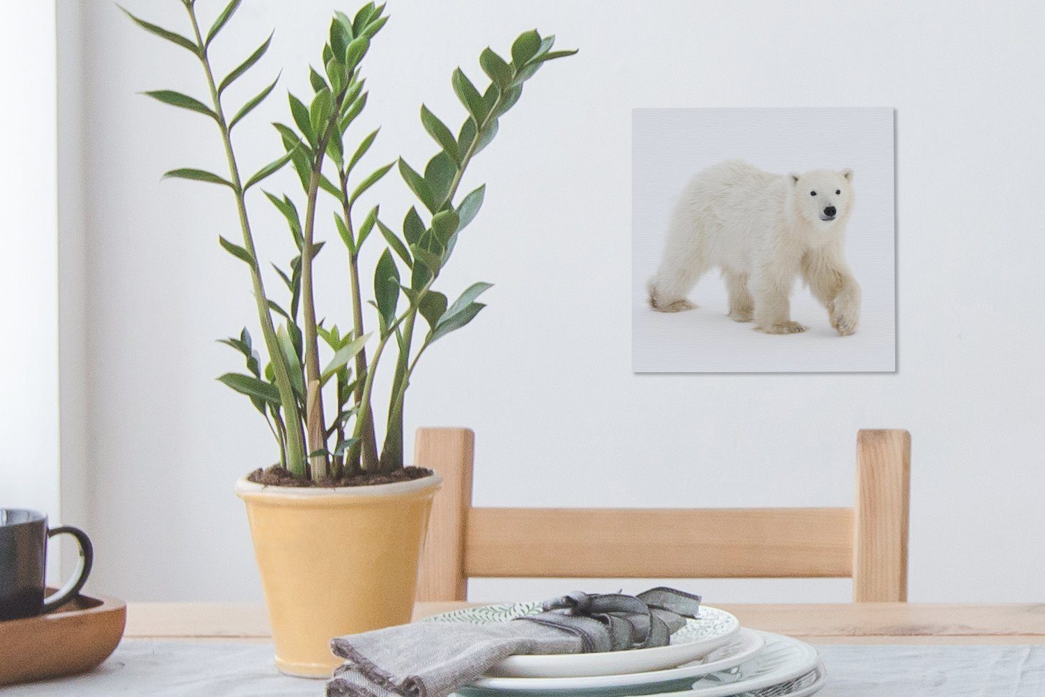 Schnee (1 Schlafzimmer Weiß, Bilder St), - OneMillionCanvasses® Leinwand Eisbär Leinwandbild für Wohnzimmer -