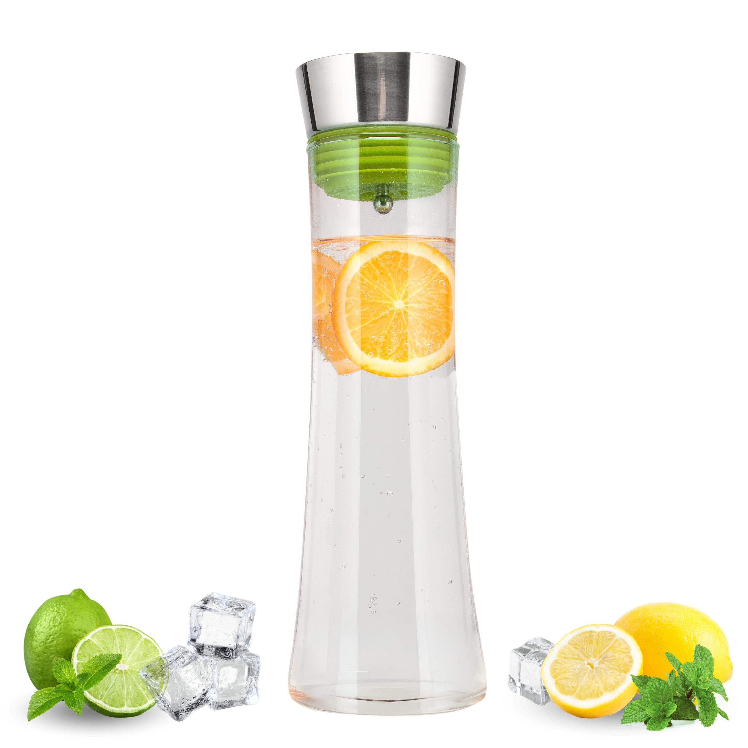 bremermann Karaffe Glaskaraffe CAROLA mit Silikonfuß - Deckel zerlegbar - 1 Liter, grün