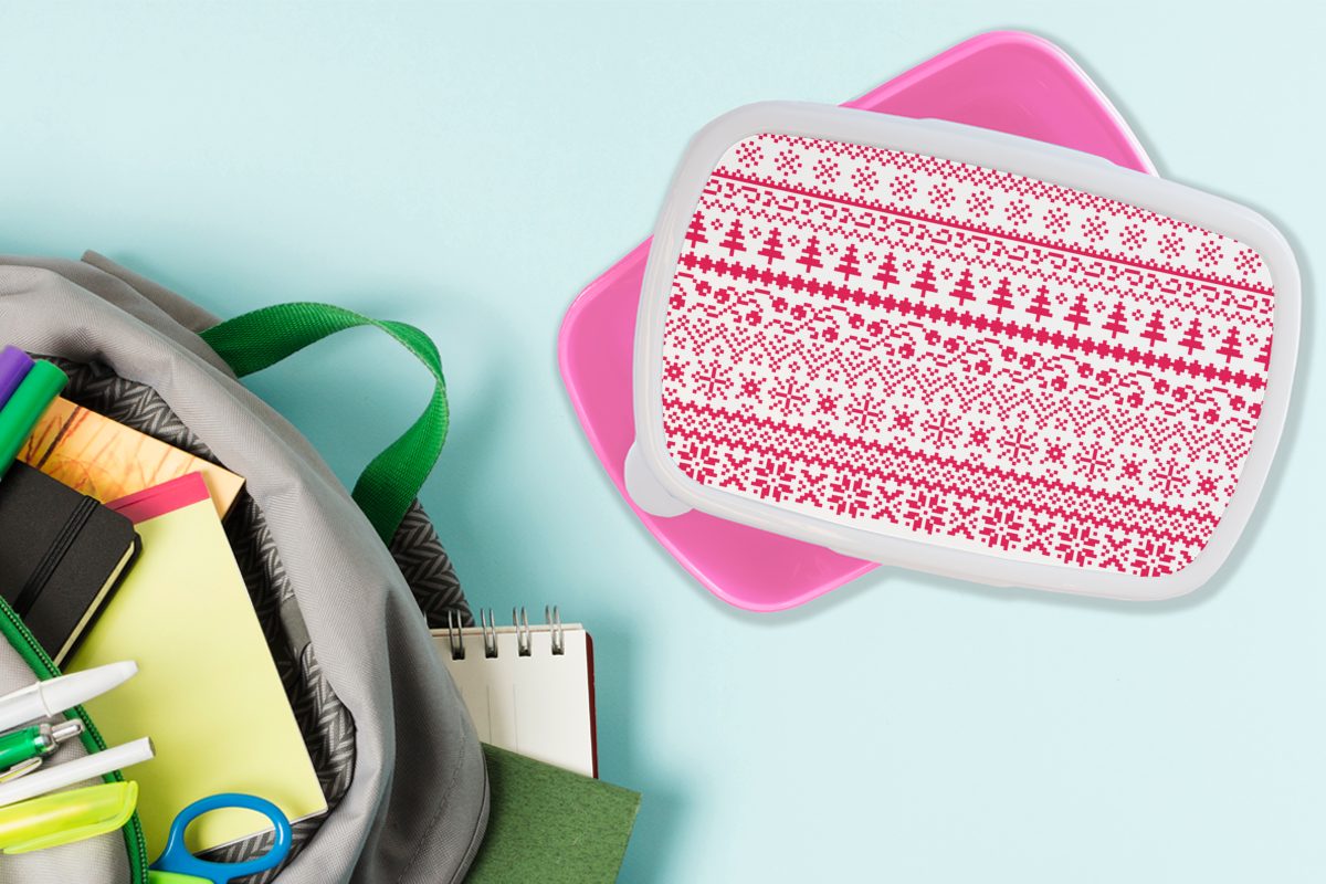 Brotdose Muster Mädchen, Erwachsene, - - Kunststoff, für Brotbox (2-tlg), Weihnachten MuchoWow Kunststoff Kinder, rosa Lunchbox Snackbox, Baum,