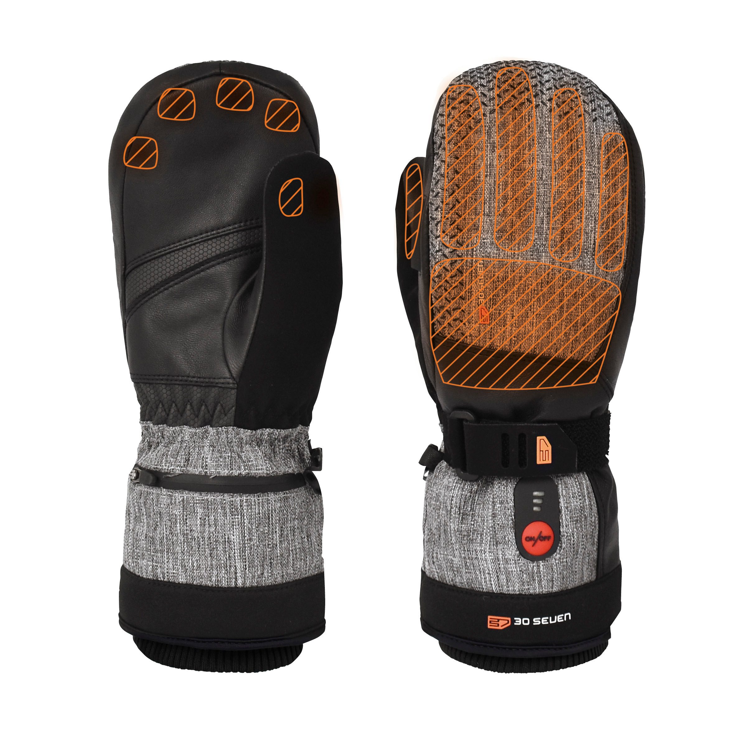30seven Fäustlinge beheizte Fäustlinge, extra warm - grau 7,4V Set inkl. 2 Akkus & Doppelladegerät