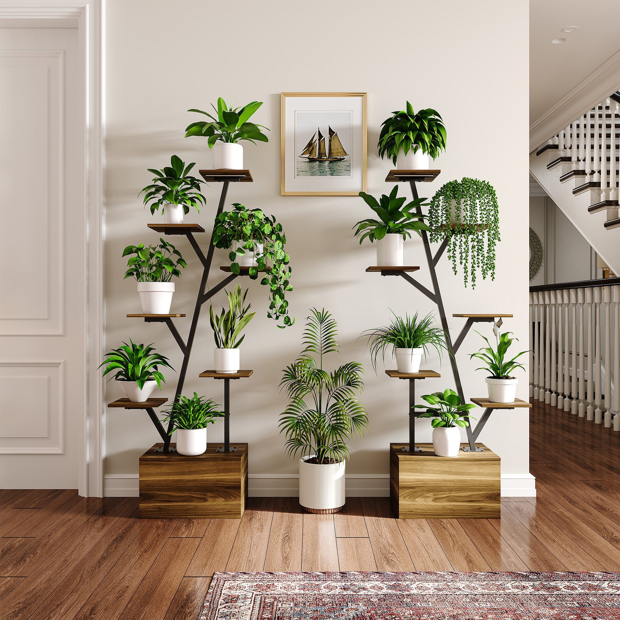FUROKOY Blumenständer Pflanzenständer Pflanzenregal Blumenregal Outdoor Indoor, 6 Etagen, 2-teiliges Set, für Balkon Deko Garten Wohnzimmer