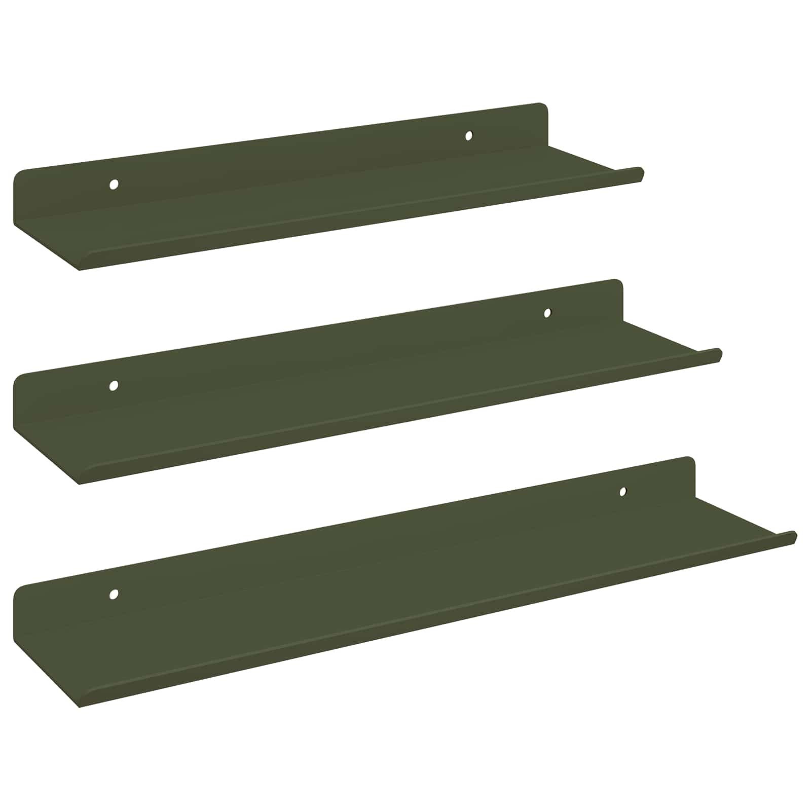 vidaXL Regal Schwebendes Regal 3 pcs Olive Grün 40 x 9 x 2,5 cm Stahl, 3-tlg.
