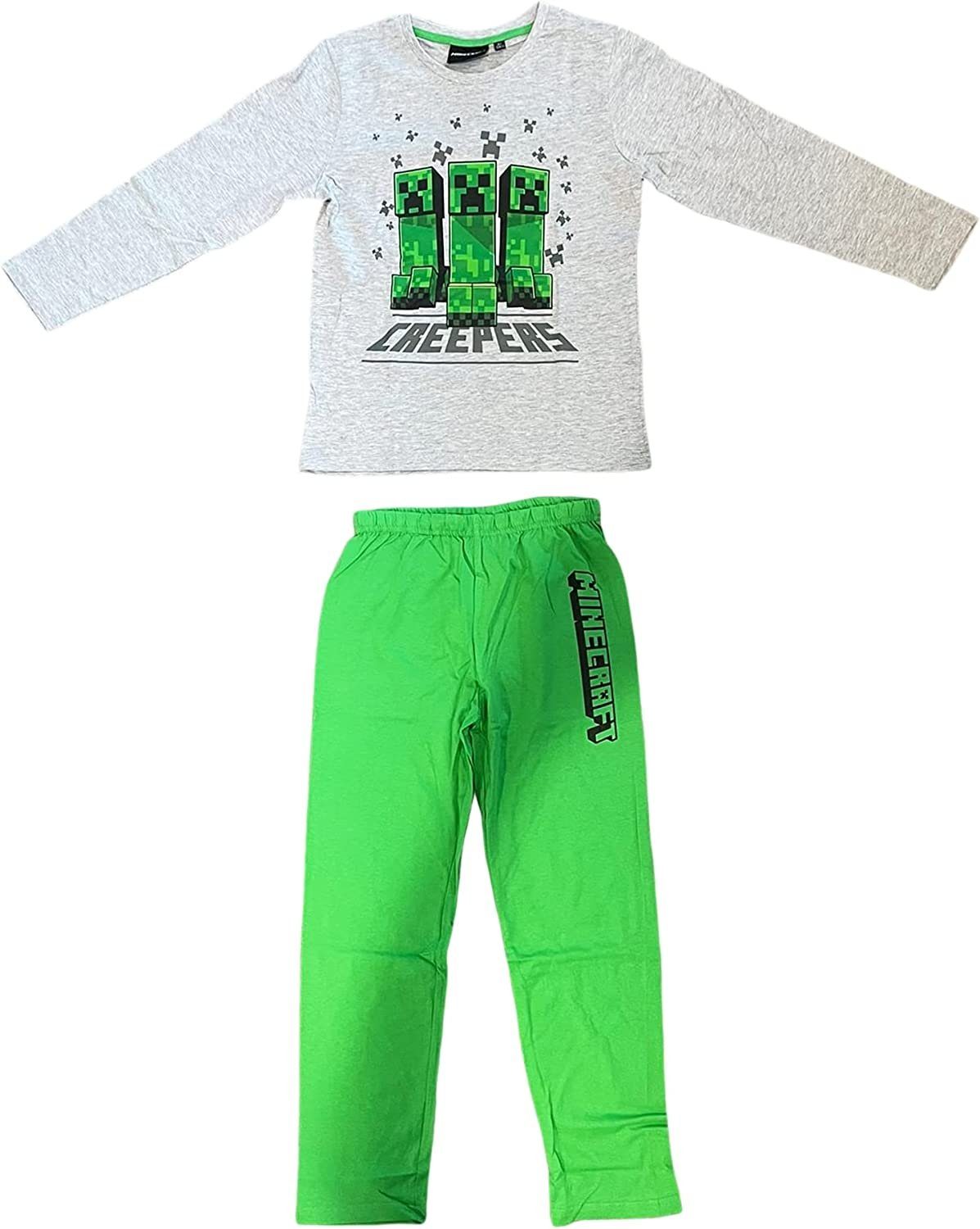 Minecraft Pyjama Langer Kinder Schlafanzug Jungen + Mädchen Zocker Gamer 128 - 152 Minecraft Schlafanzug