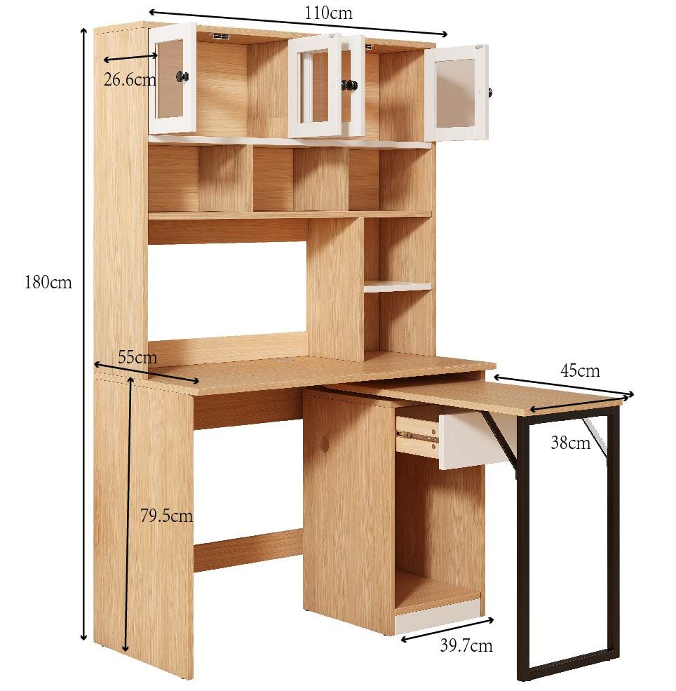 Flieks Regal-Schreibtisch (1-St., mit Schublade & L-förmig Tisch), mit drehbar Eckschreibtisch Computertisch Bürotisch mit Stauraum