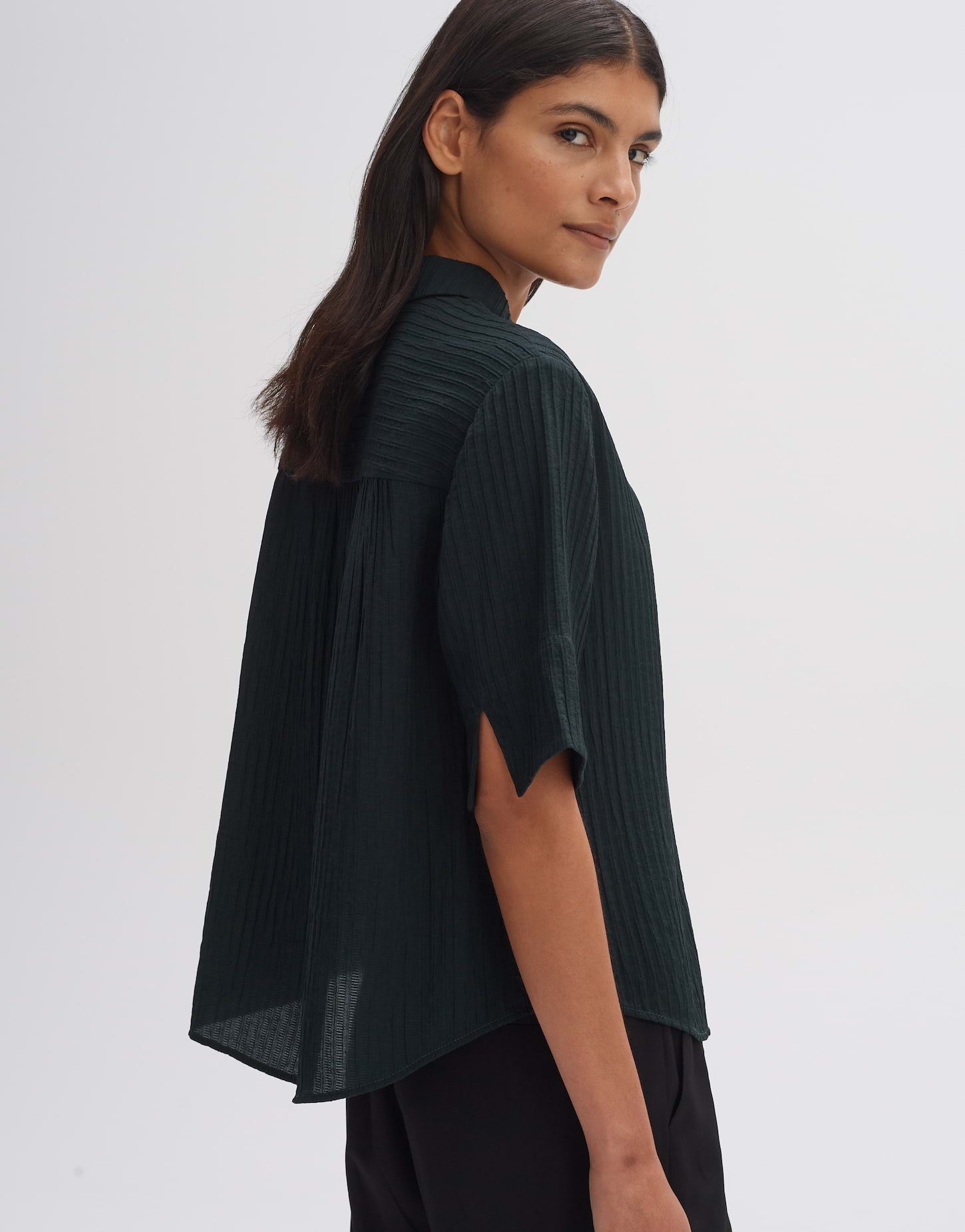 OPUS Kurzarmbluse Hemdbluse FALYA Boxy Fit aus ECOVERO™ Viskose Mix