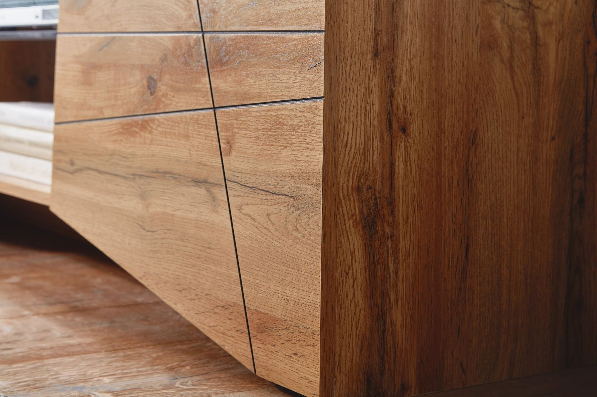 FineBuy Lowboard Holz Eiche-Dekor 160x50x40 cm TV-Kommode mit zwei Türen, Design TV-Schrank Hoch, Fernsehtisch Fernsehschrank Modern, Fernsehkommode Wohnzimmer – Bild 5 von 5