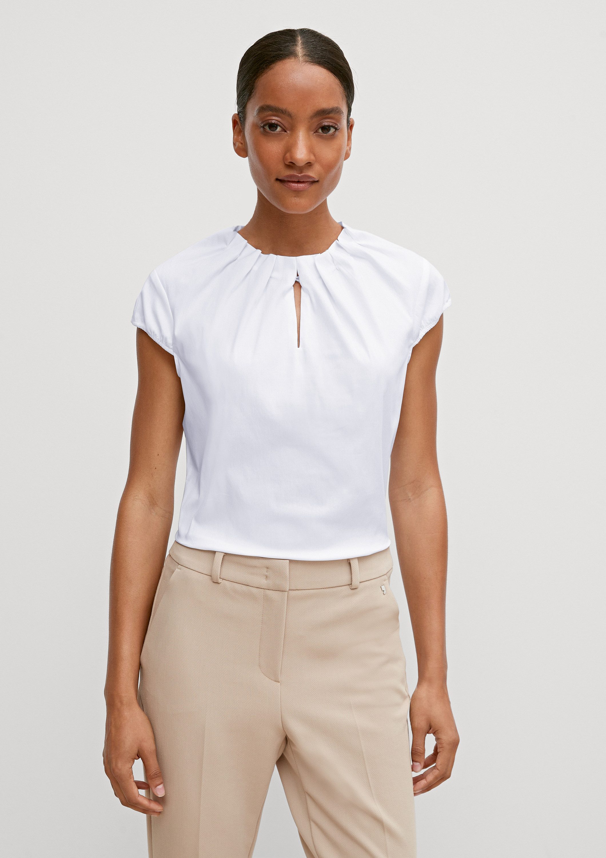 comma Kurzarmbluse Bluse Feminine Baumwollbluse