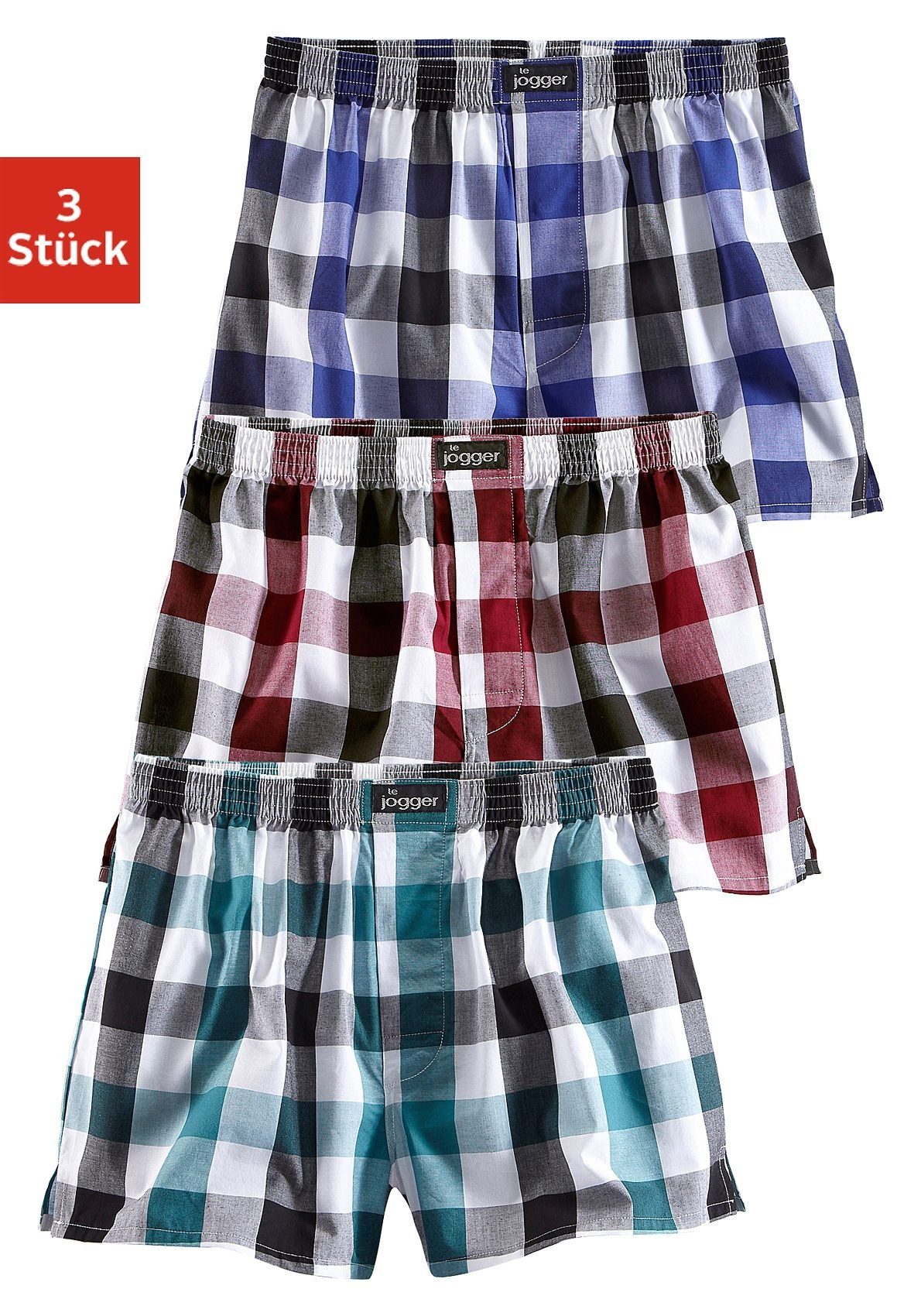 le jogger® Webboxer (Packung, 3-St) farbig kariert günstig online kaufen
