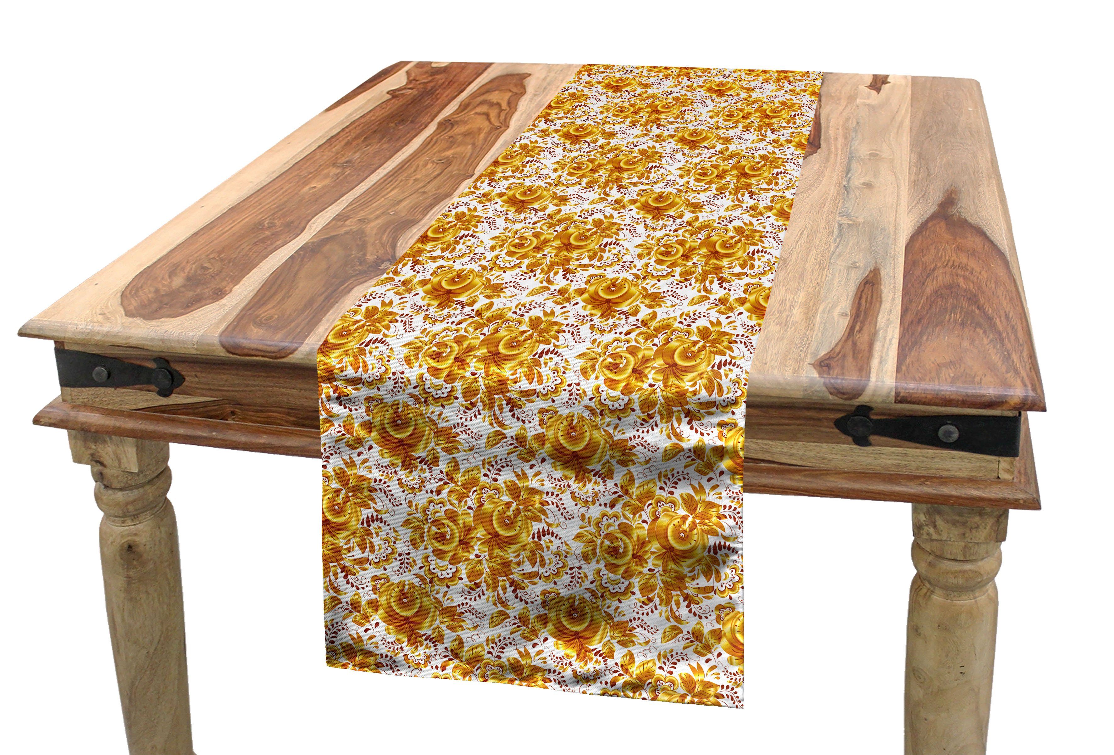 Rechteckiger Floral Dekorativer Tischläufer, Szene Detaillierte Herbst-Damast Tischläufer Abakuhaus Esszimmer Küche
