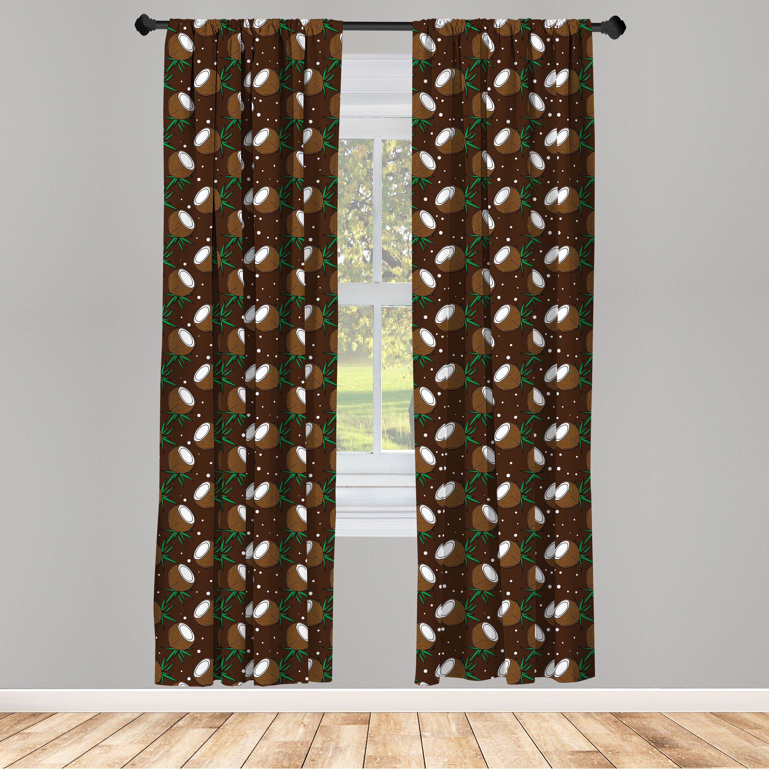 Gardine für Dots Abakuhaus, Schokoladenbraun Microfaser, Dekor, Kokosnuss Vorhang Halbierte Schlafzimmer Wohnzimmer