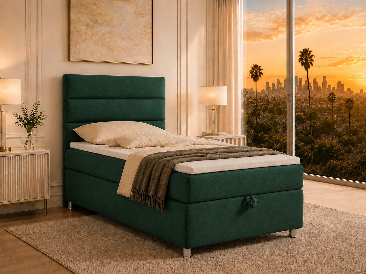 Best for Home Boxspringbett Trinity K-4 Single 5cm Topper Bonell Bettkasten (Einzelbett, Polsterbett mit gepolstertes Kopfteil, Jugendbett, Kinderbett versch. Größen, 1-St., 70x200 80x200 90x200 100x200 cm), Stauraum; ergonomischer Schlafkomfort; modernes Design