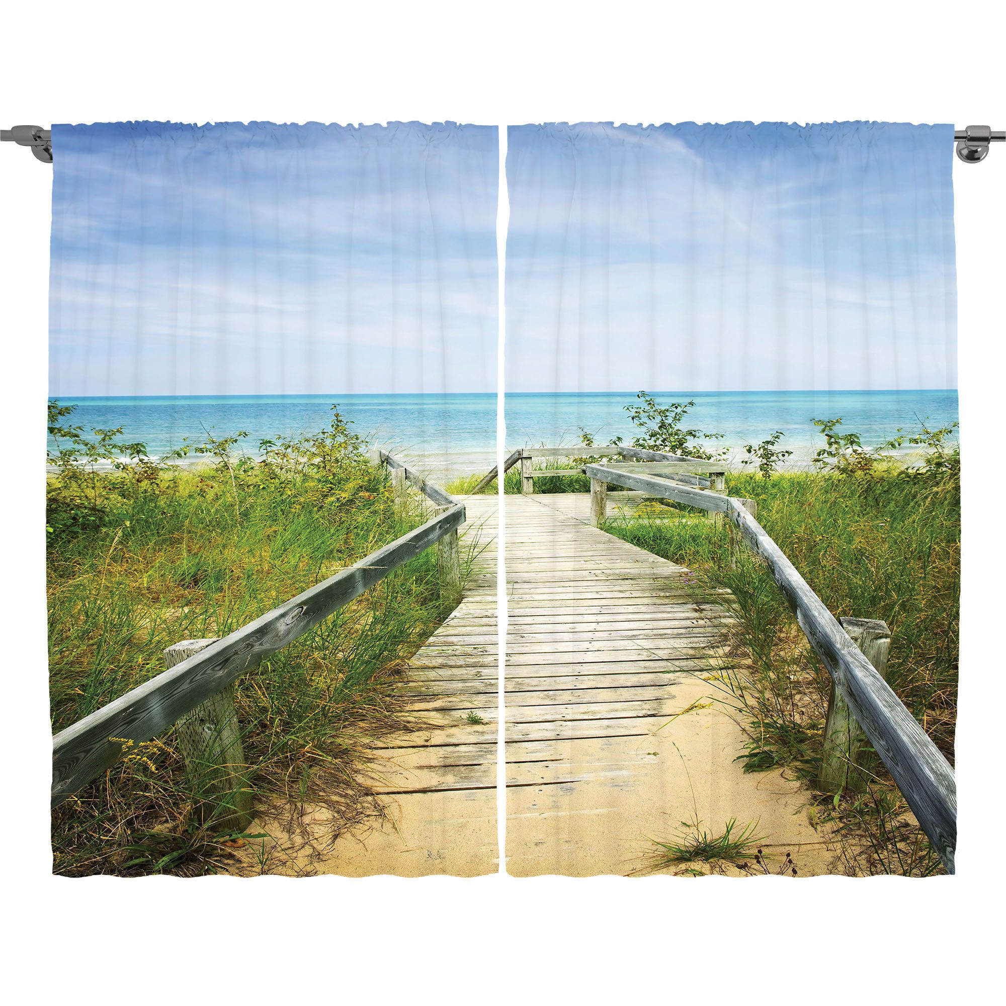 Abakuhaus Gardine Schlafzimmer Kräuselband Vorhang mit Schlaufen und Haken, Strand Boardwalk über Dünen