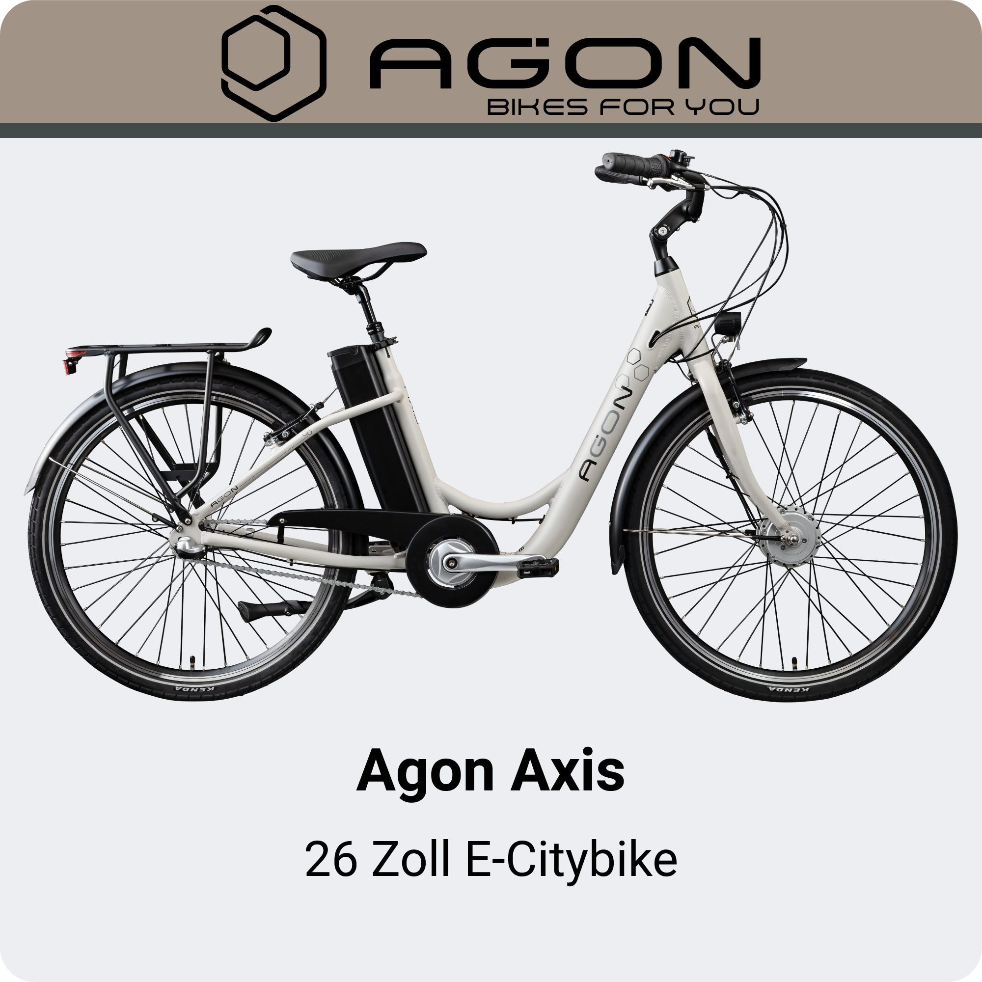 AGON E-Bike Cityrad Axis, 3 Gang, Nabenschaltung, Frontmotor, 374 Wh, E-Bike 26" Citybike 140-165cm Pedelec Nabenmotor Fahrrad 3 Gang Licht