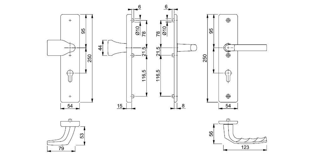 72 78G/2222A/2440/1117 37-42 Türbeschlag mm Aluminium HOPPE Schutzgarnitur Birmingham F4 mm