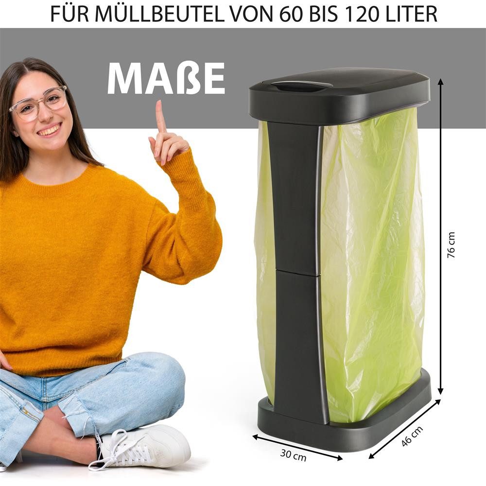 Hausfelder Müllsackständer Müllsackständer mit Deckel für Müllbeutel von 60l bis 120l, 1 Stück, Made in Germany, mit Klapp- und Schwingdeckel, robuste Konstrukt – Bild 5 von 5