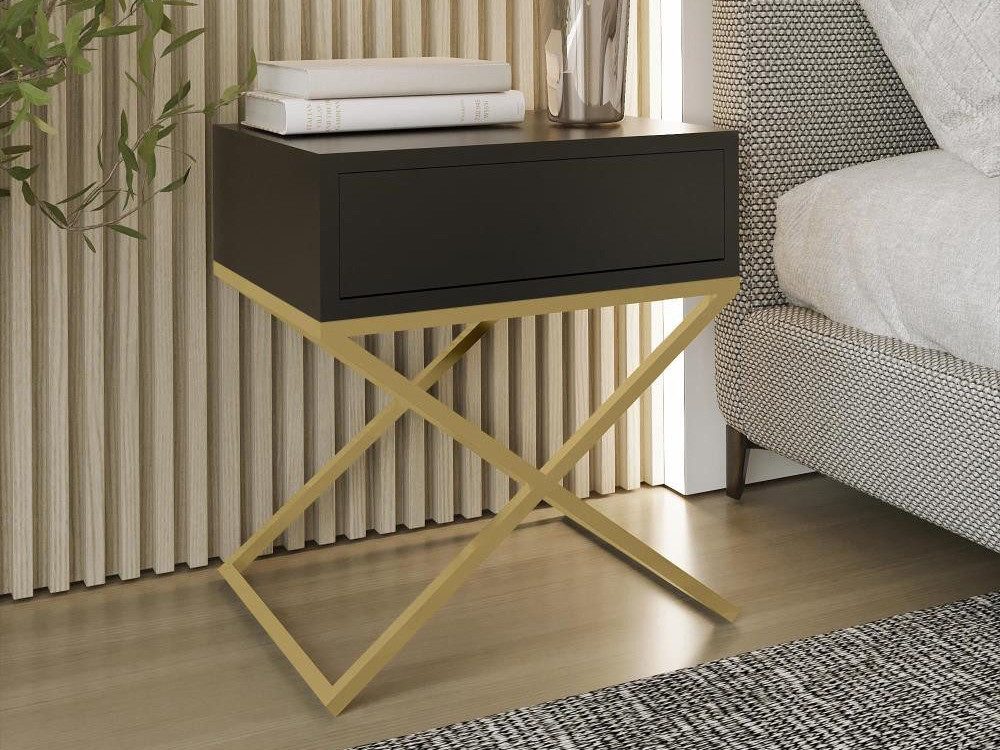 Beautysofa Nachttisch Max (inkl. Schublade, x-förmigen Metallgestell, 45 x 50 x 35 cm (B x H x T), kleine Tisch im modernes Deisgn für Schlafzimmer