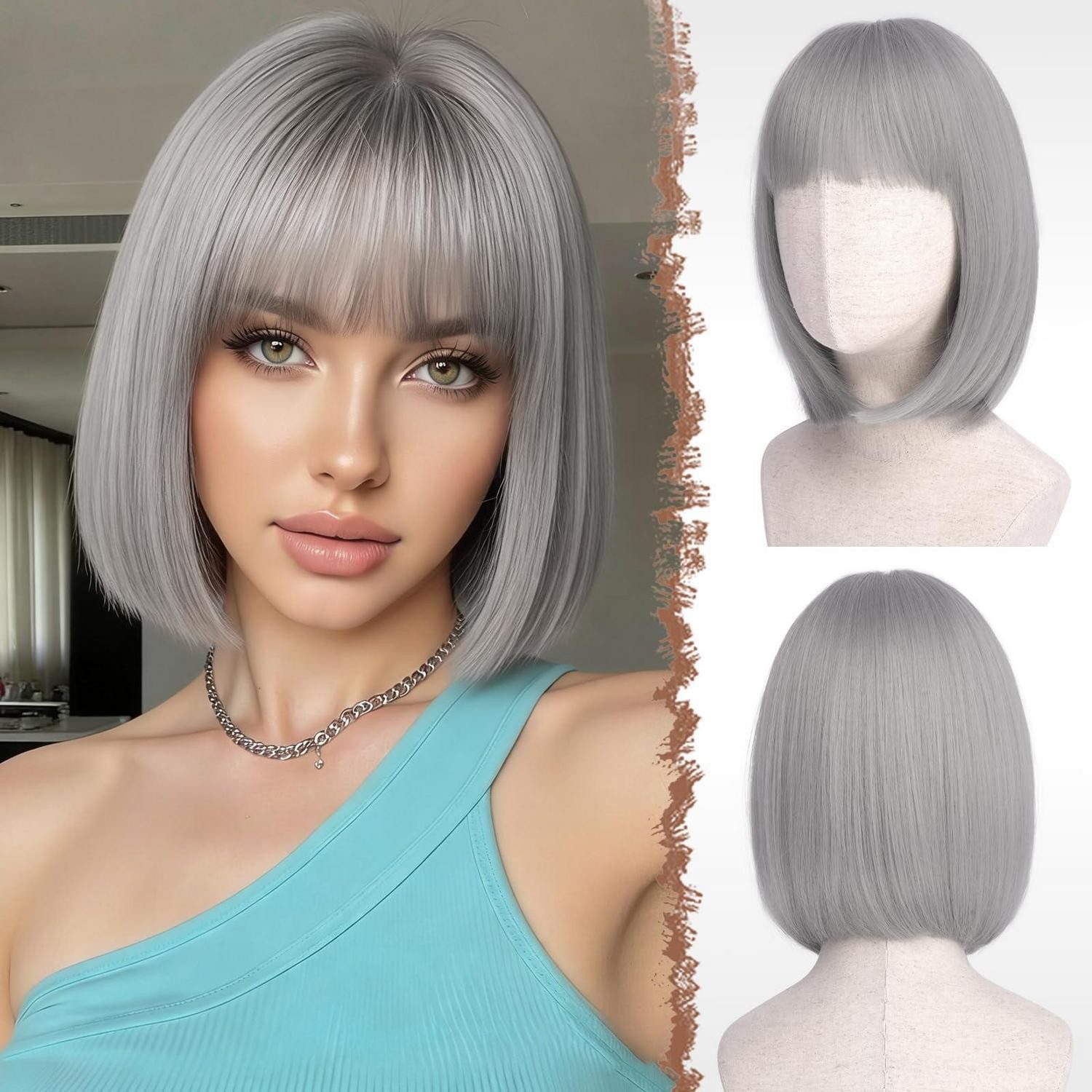 LuxusKollektion Kostüm-Perücke Perücke Bob Pony 30cm Cosplay Karneval Party Frauen Grau