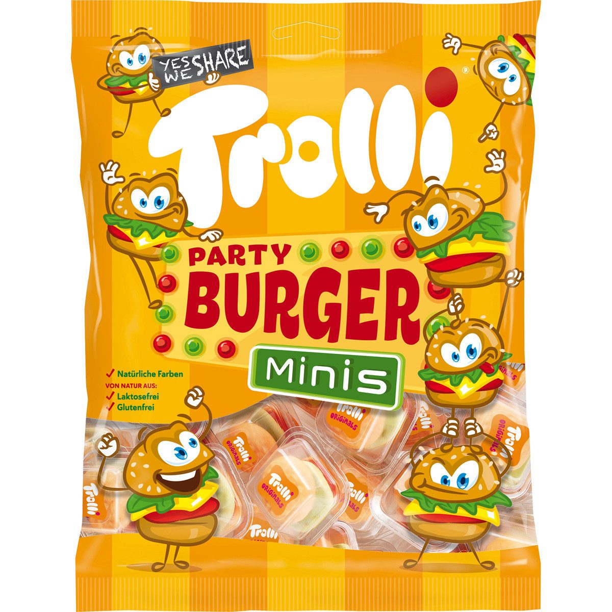 TROLLI Süßigkeit, Trolli Party Burger Minis aus Schaumzucker und Fruchtgummi 170g