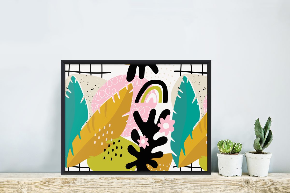 Gerahmtes Dschungel Bilder, Wanddeko, MuchoWow Muster, St), (1 Bilderrahmen - Poster, Pflanzen Schwarzem Poster - Wandposter,