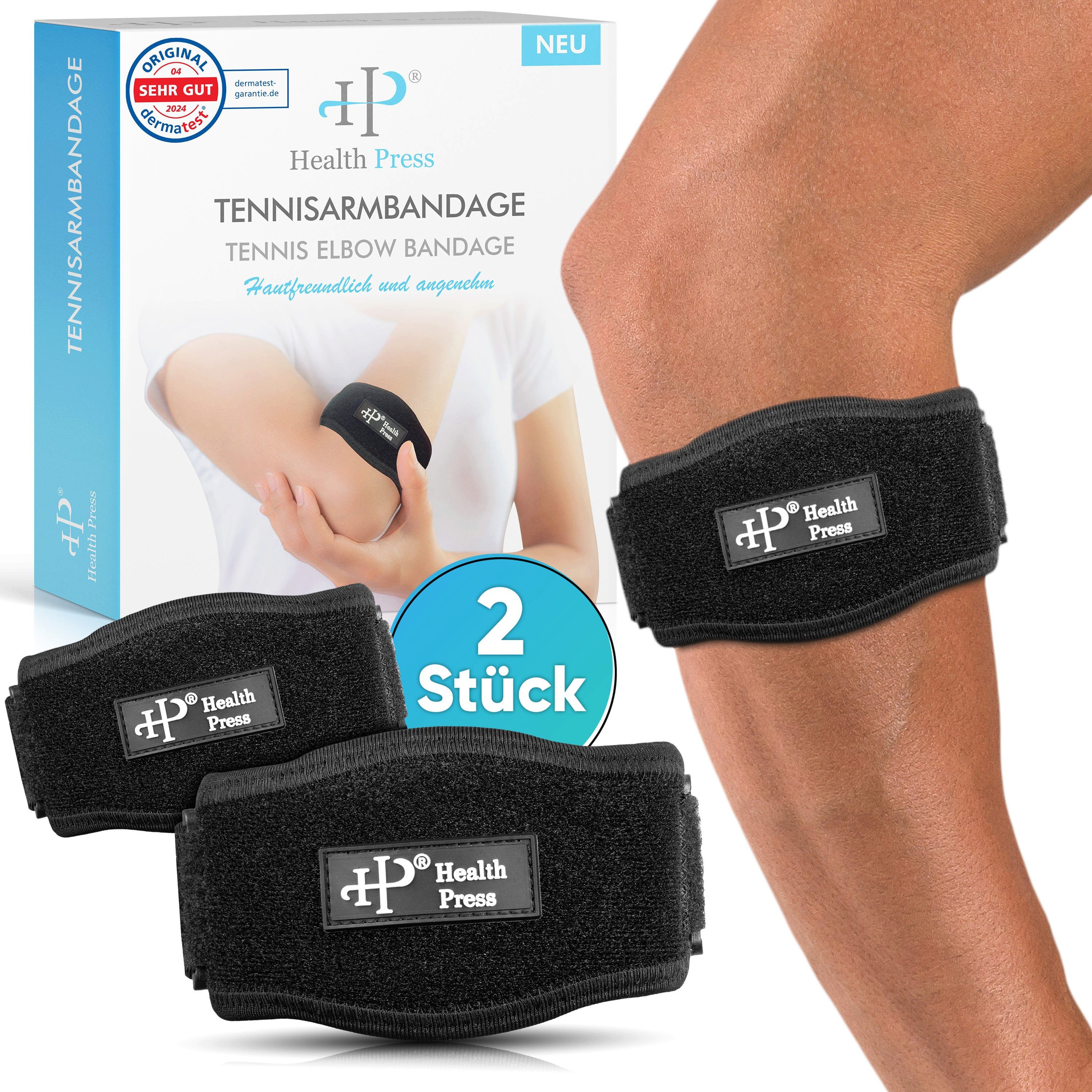 Health Press Ellenbogenbandage Tennisarmbandage (1er Set), Dermatologisch getestet