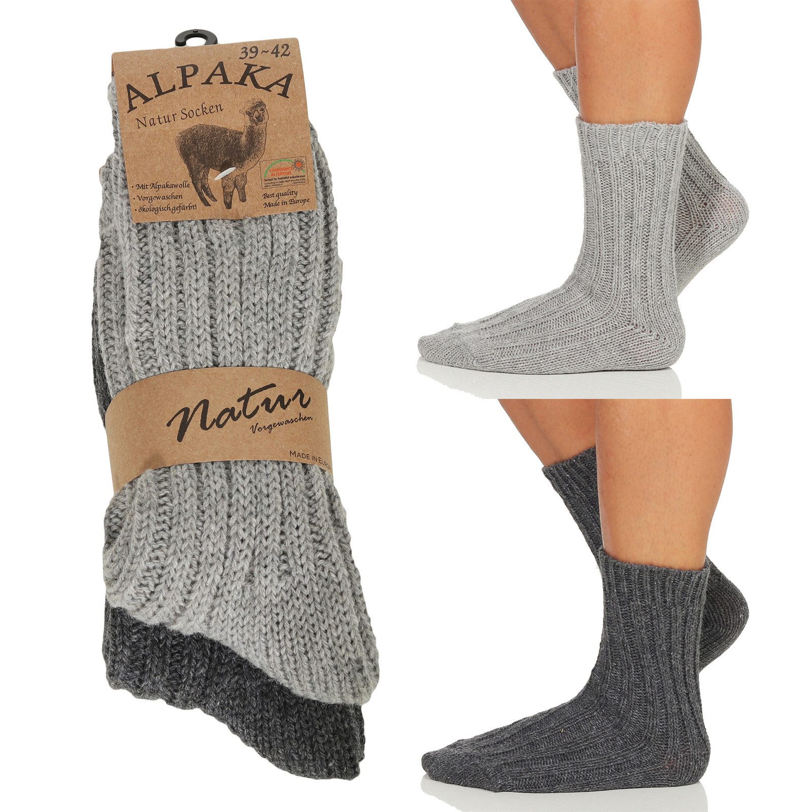 simaranda Kuschelsocken Alpaka Wintersocken 17 Hellgrau / Dunkelgrau 43-46