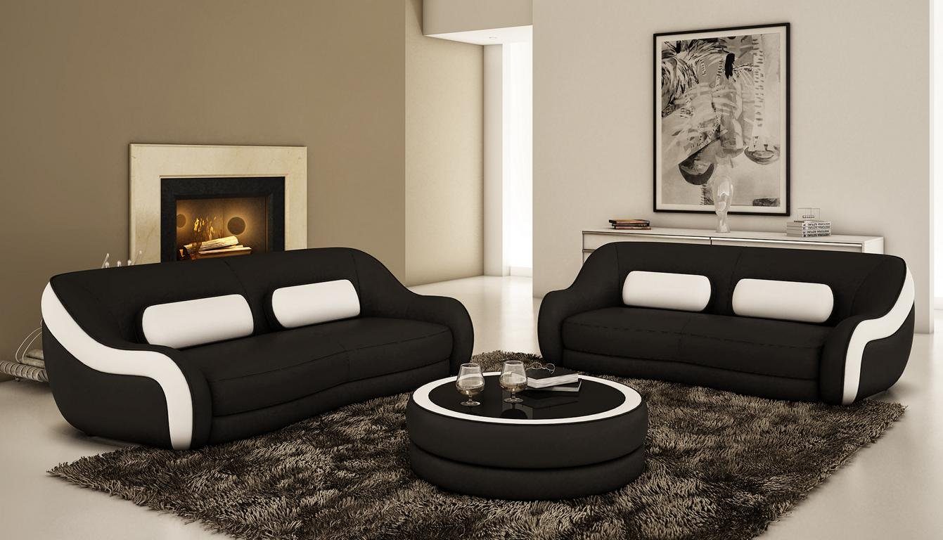 JVmoebel Sofa Schwarze Sofagarnitur 3+2 Modernes Design Couch Set Neu, Made in Europe