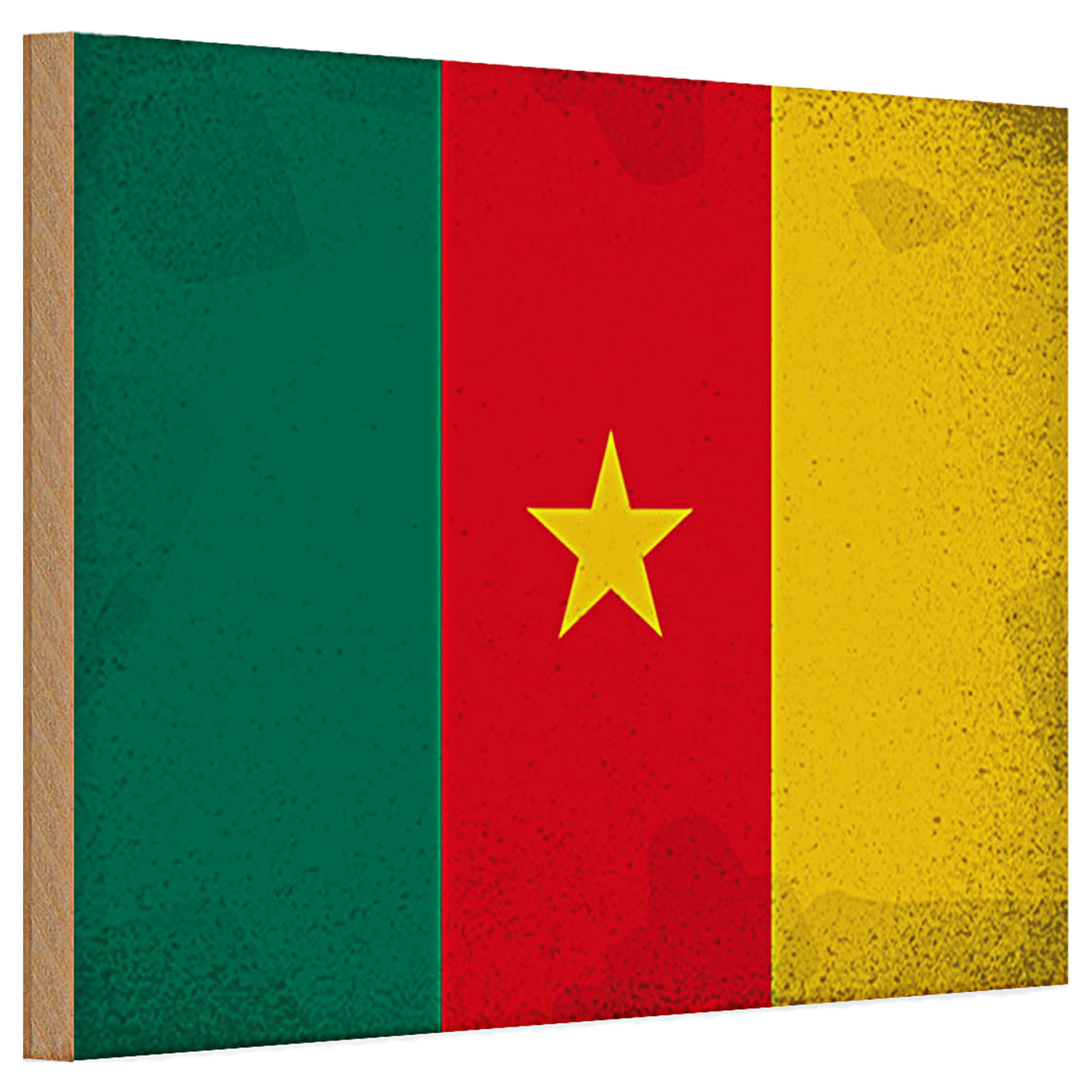 Roomando Holzbild Holzschild Flagge Kamerun 30x20cm Flag of Cameroon Vintage