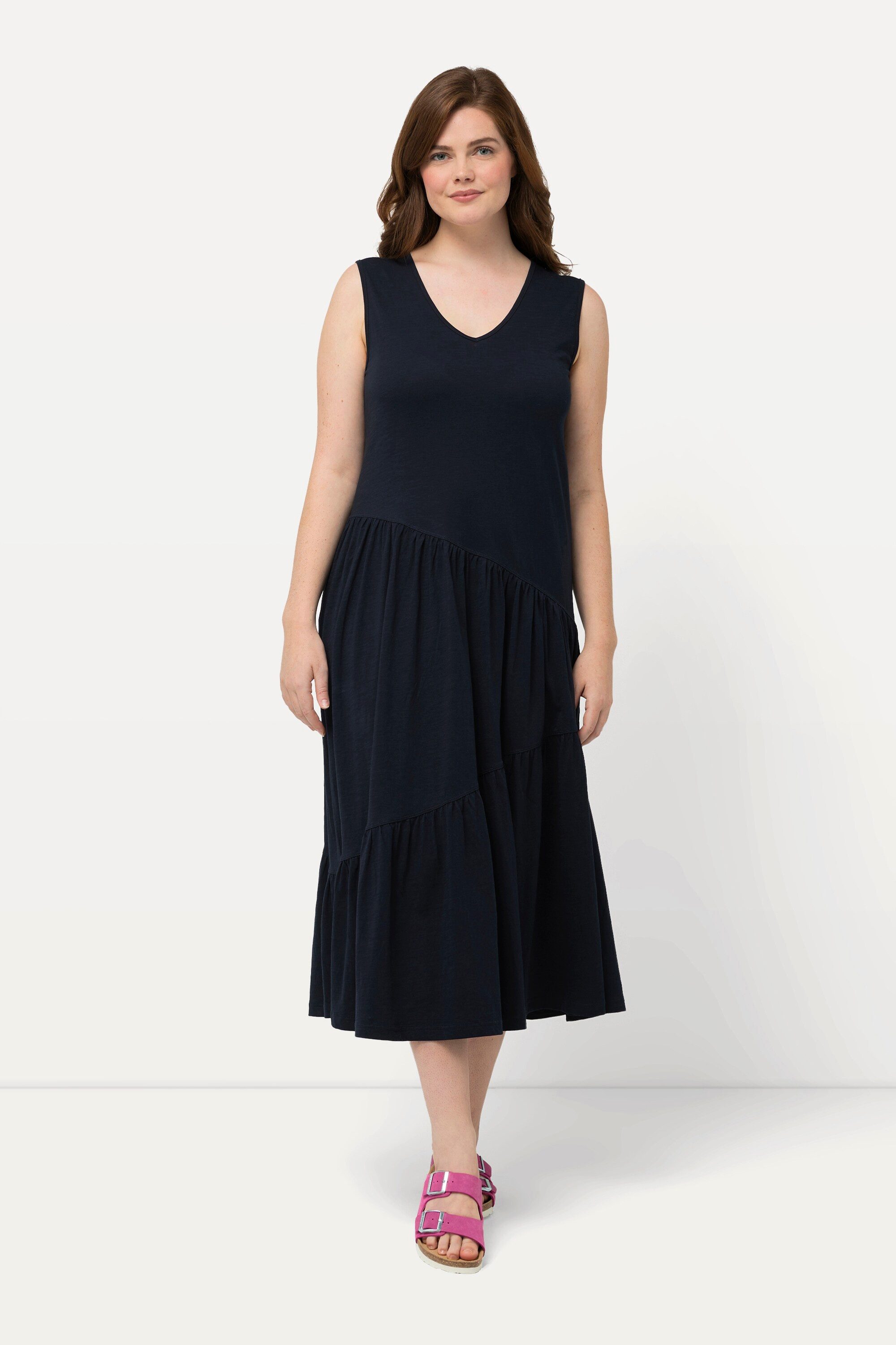 Ulla Popken Midikleid Midikleid A-Linie V-Ausschnitt günstig online kaufen