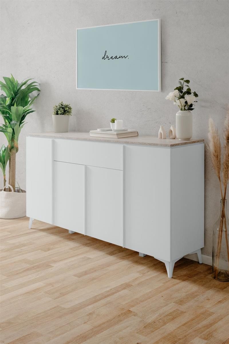 möbelvita Sideboard Sideboard Gent 51A in Sandstein / weiß