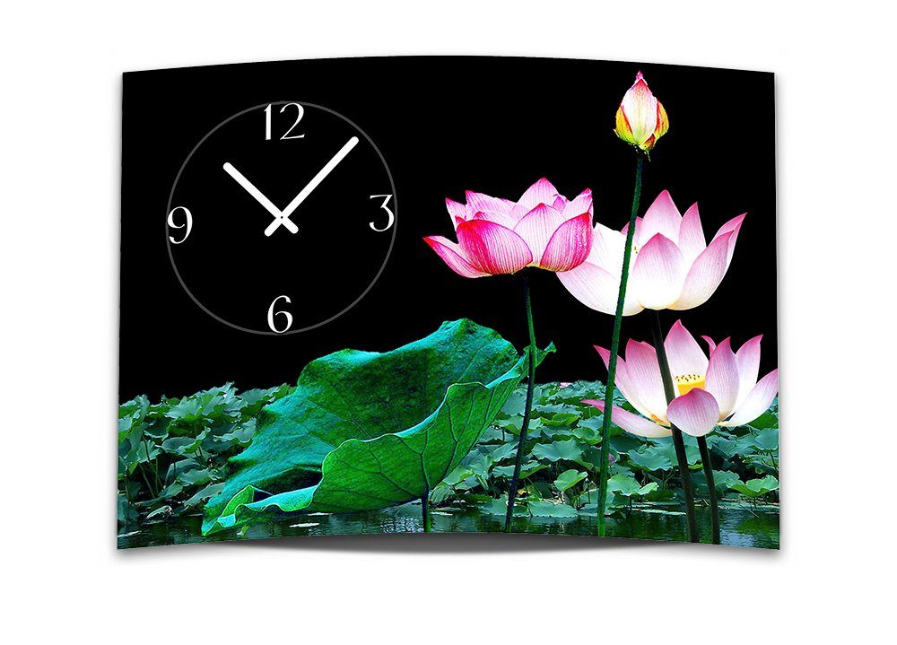 Dixtime Lotus aus 4mm Wanduhr 50x70 pink 3D-Optik cm XXL (Einzigartige Wanduhr Uhrwerk Blüte leises Alu-Dibond) Optik dixtime 3D